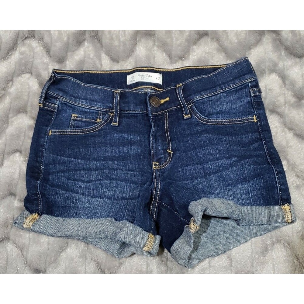 Abercrombie & Fitch W24 Size 00 Blue Denim Shorts Folded Bottom Hem